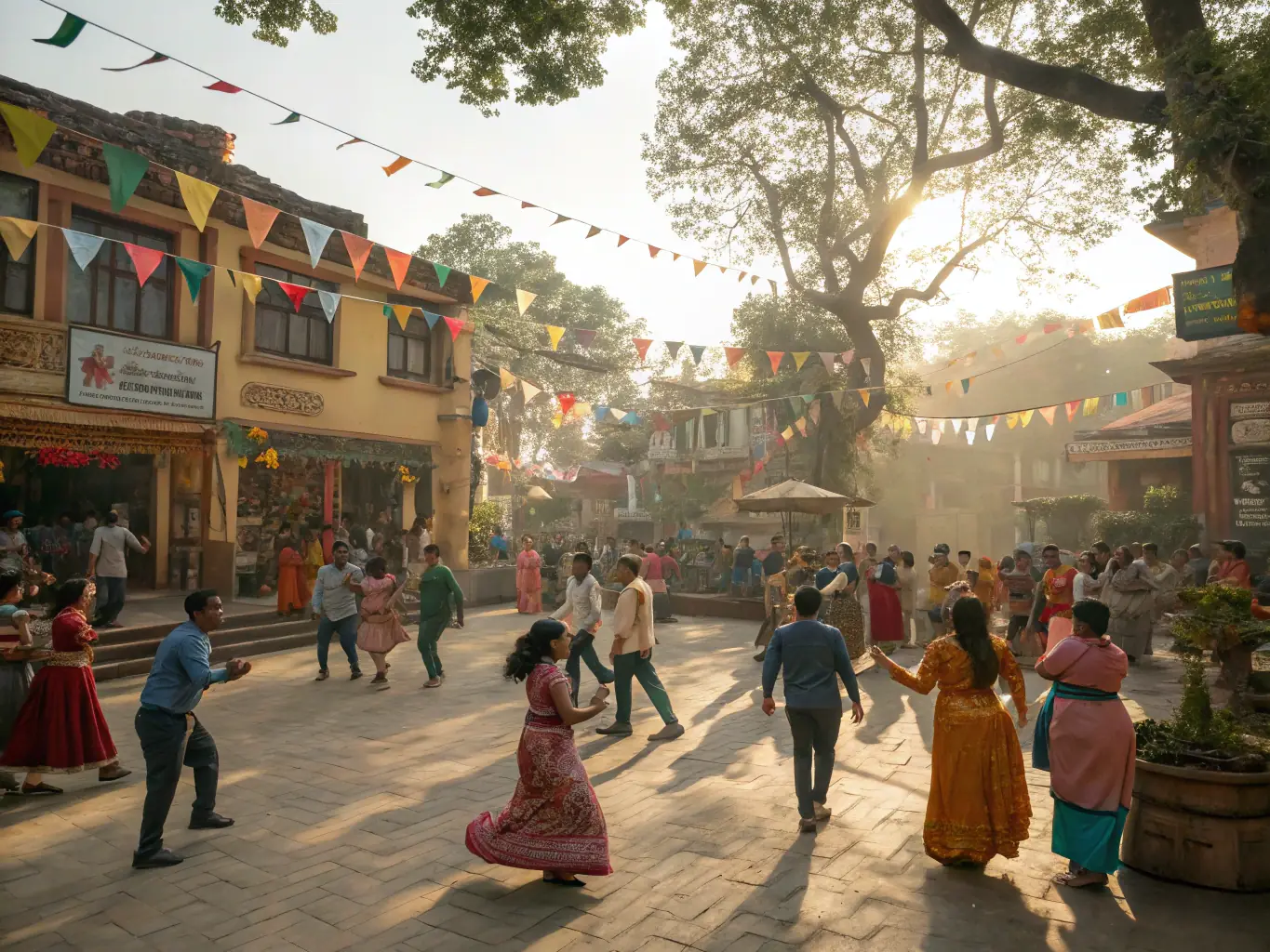 A lively image depicting a community festival with traditional music, dance, and local cuisine, showcasing the vibrant cultural celebrations hosted by the organization.